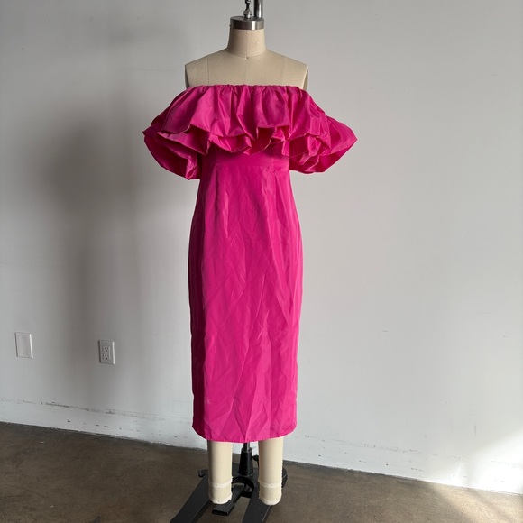 $595 NWT RHODE “Viola” Ruffle Midi Dress in Malibu Pink Sz 2 - Picture 4 of 13